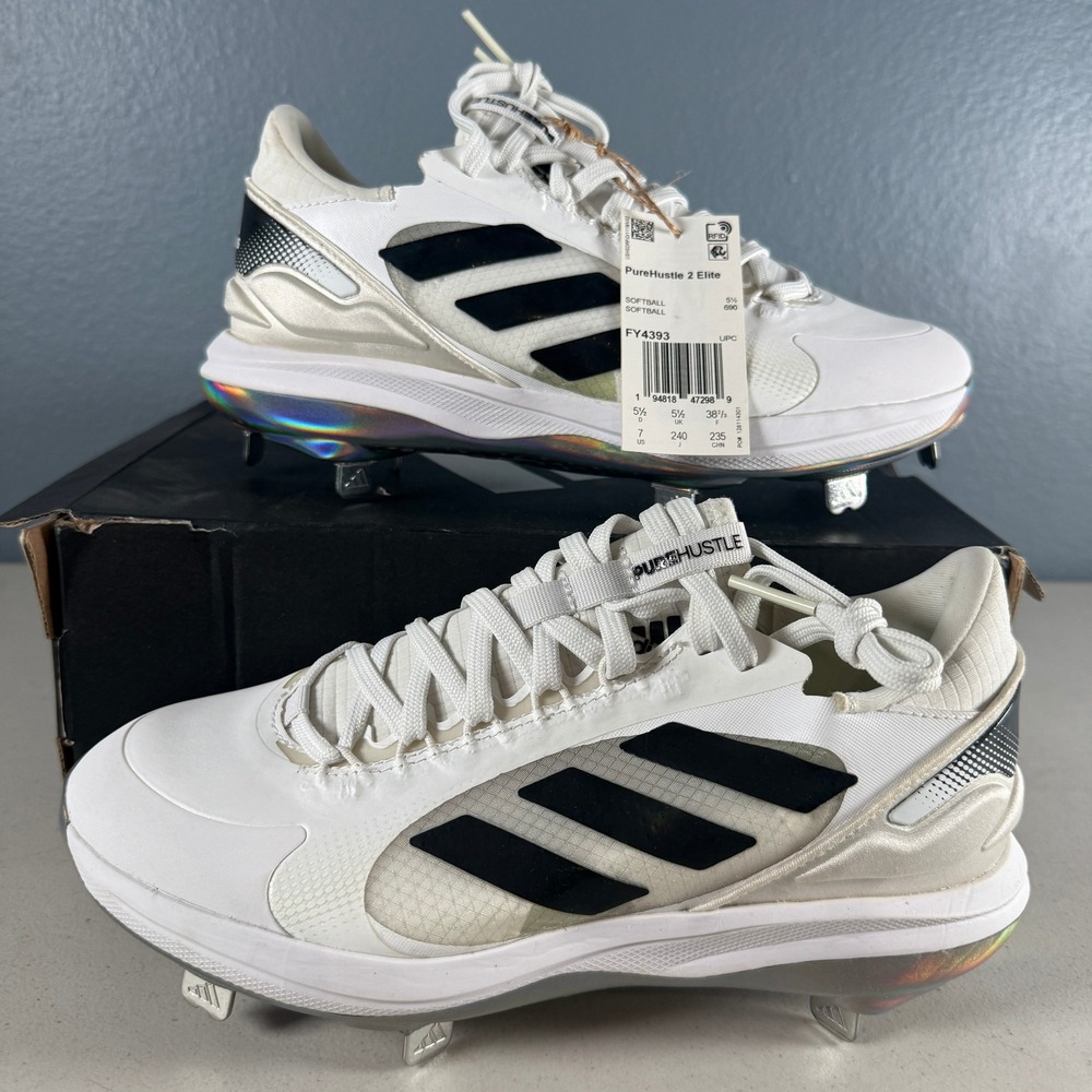 Adidas PureHustle 2 Elite Womens Softball Cleats White Black FY4393 Size 7 NEW